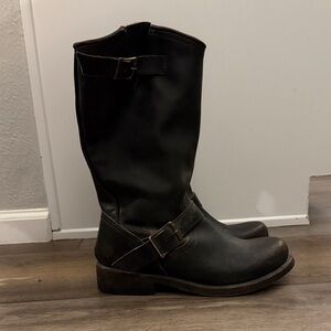 Brown Leather Buckle Boots